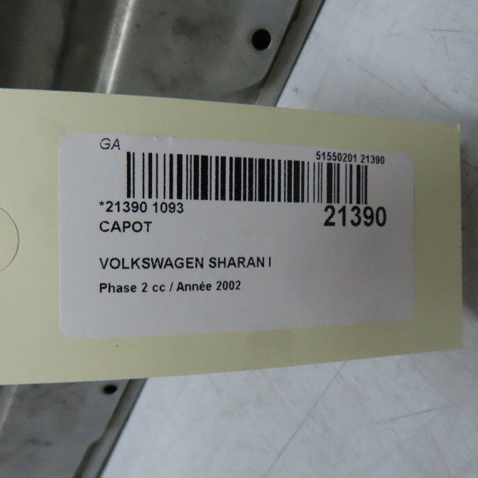 Capot occasion VOLKSWAGEN SHARAN I Phase 2 06-2000->12-2003 TDI 115ch 7M3823031J 6