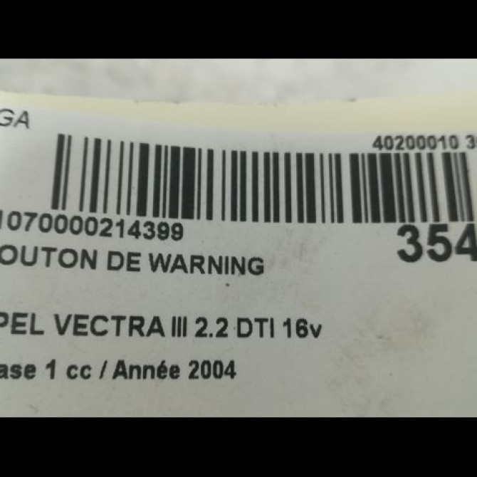 Bouton de warning occasion OPEL VECTRA III Phase 1 06-2002->10-2005 2.2 DTI 16v 125ch 3