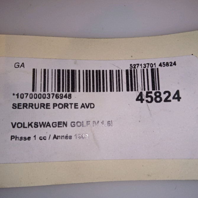 Serrure porte avd occasion VOLKSWAGEN GOLF IV GOLF IV Phase 1 1998-01-01->2005-06-30 1.6i 8v 100ch 6X1837014H 5
