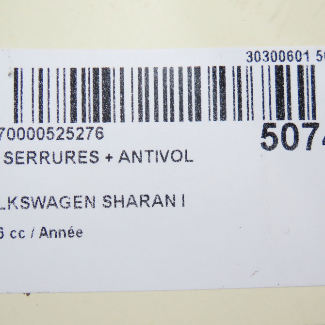 Kit serrures + antivol occasion VOLKSWAGEN SHARAN I Phase 3 01-2004->09-2010 7