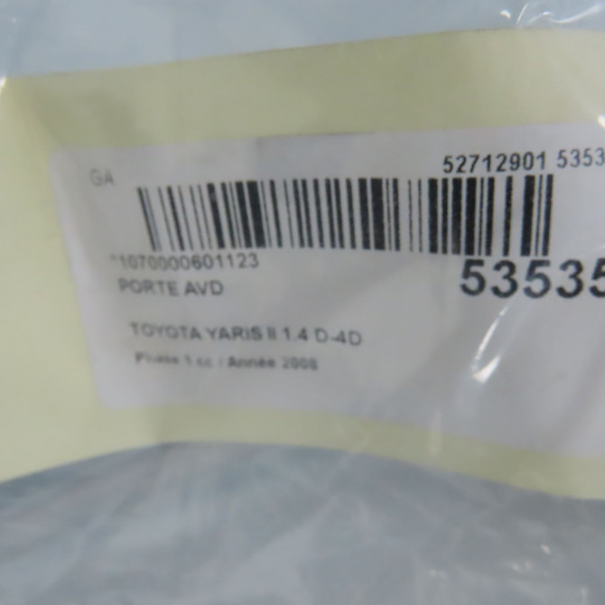 Porte avant droite occasion TOYOTA YARIS II Phase 1 12-2005->11-2009 1.4 D-4D 670010D170 6
