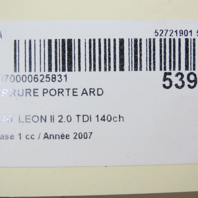 Serrure porte ard occasion SEAT LEON II Phase 1 09-2005->05-2009 2.0 TDI 140ch 1P0839016 7