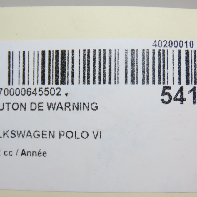 Bouton de warning occasion VOLKSWAGEN POLO VI 2G0953509KQU 4
