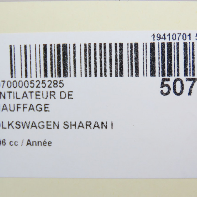 Ventilateur de chauffage occasion VOLKSWAGEN SHARAN I Phase 3 01-2004->09-2010 7M3819015C 7