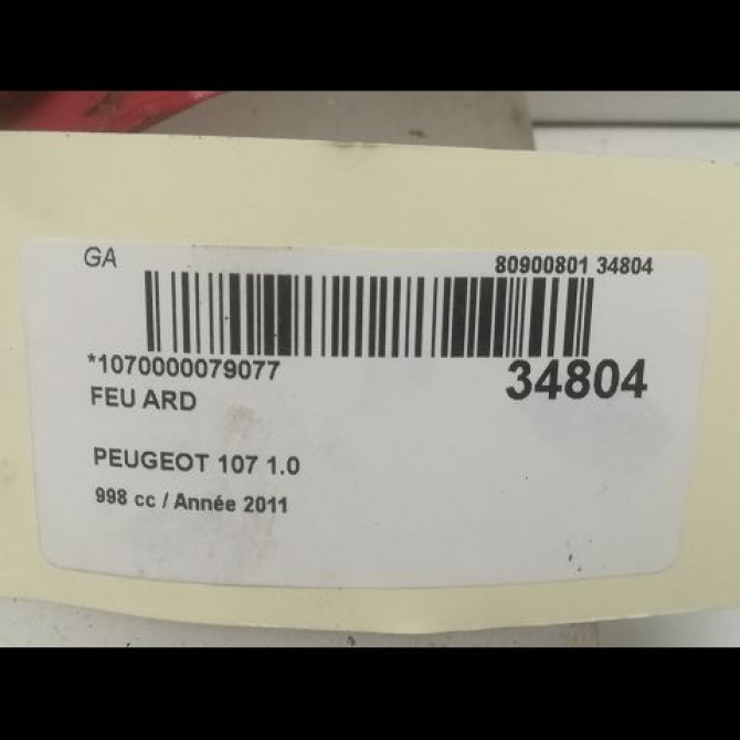 Feu arrière droit occasion PEUGEOT 107 Phase 2 01-2009->01-2012 1.0i 70ch 12v 6351X6 3