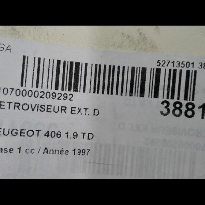 Retroviseur exterieur manuel droit occasion PEUGEOT 406 Phase 1 10-1995->04-1999 1.9 TD 8149V7 3