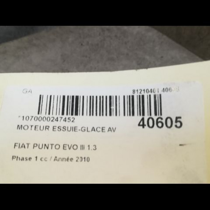 Moteur essuie-glace avant occasion FIAT PUNTO EVO III Phase 1 10-2009->12-2013 1.3 MULTIJET 75ch 77363952 3