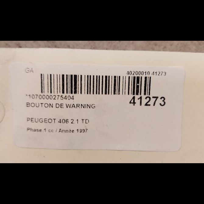 Bouton de warning occasion PEUGEOT 406 Phase 1 10-1995->04-1999 2.1 TD 6552LR 2