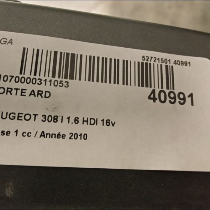 Porte arrière droite occasion PEUGEOT 308 I Phase 1 09-2007->03-2011 1.6 HDI 16v 90ch 9008W9 3