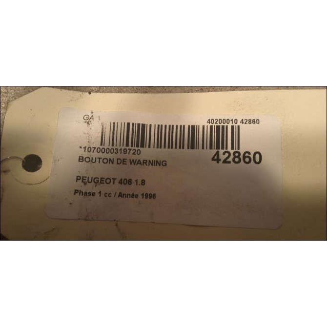 Bouton de warning occasion PEUGEOT 406 Phase 1 10-1995->04-1999 1.8 6552LR 2