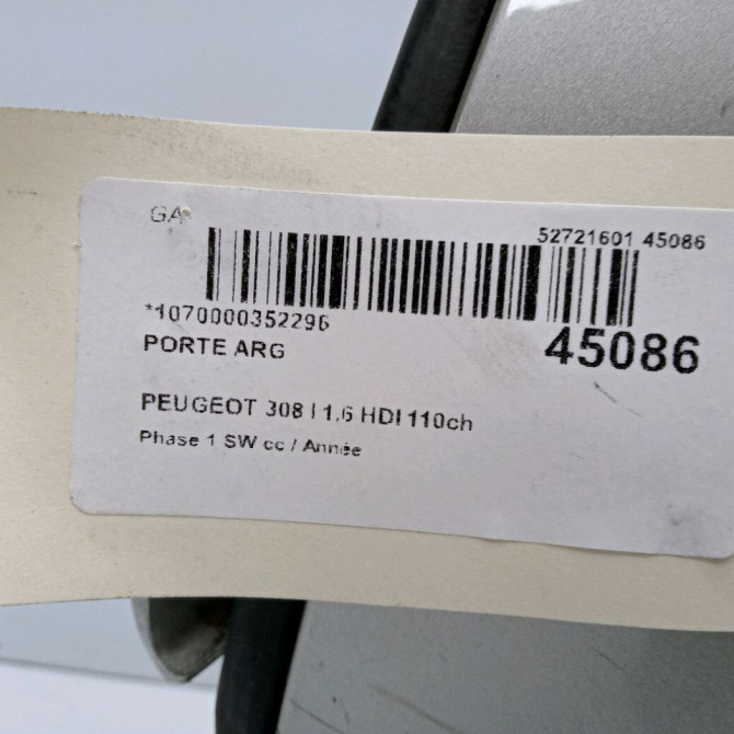 Porte arrière gauche occasion PEUGEOT 308 I Phase 1 SW 05-2008->03-2011 1.6 HDI 110ch 9006N6 3