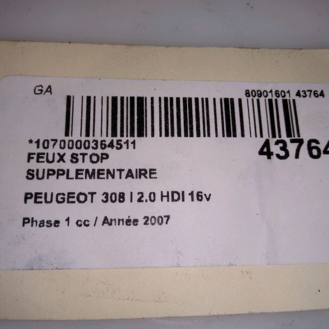 Feux stop supplementaire occasion PEUGEOT 308 I Phase 1 09-2007->03-2011 2.0 HDI 16v 136ch 6350CR 5