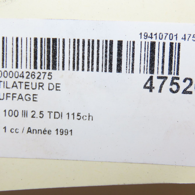 Ventilateur de chauffage occasion AUDI 100 III Phase 1 01-1991->06-1994 2.5 TDI 115ch 5