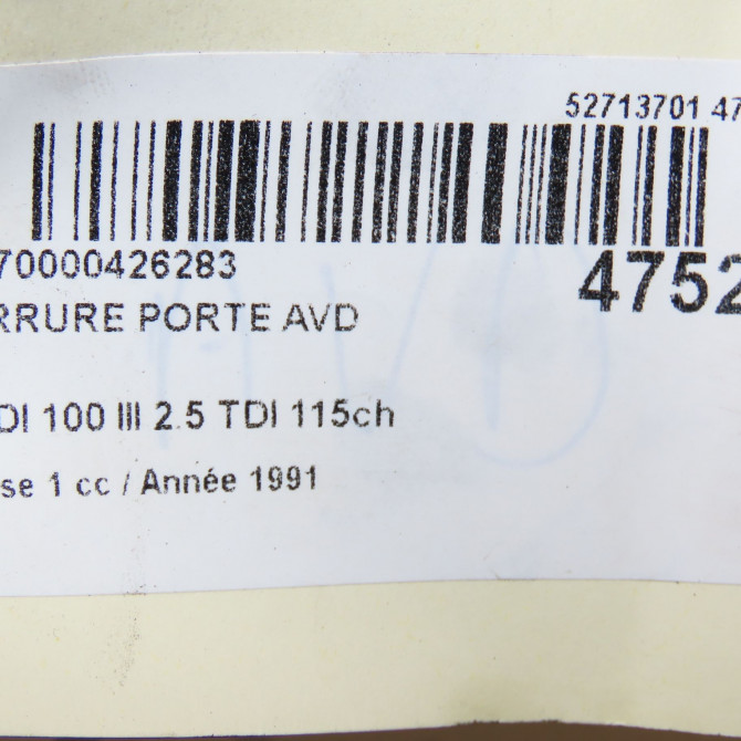 Serrure porte avd occasion AUDI 100 III Phase 1 01-1991->06-1994 2.5 TDI 115ch 6