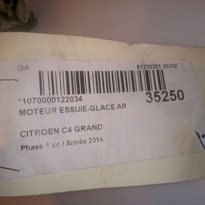 Moteur essuie-glace arrière occasion CITROEN C4 GRAND PICASSO II Phase 1 04-2013->... 1.6 e-HDi 115ch 9819523180 6