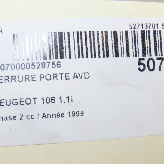 Serrure porte avd occasion PEUGEOT 106 Phase 2 04-1996->09-2003 1.1i 9136F6 4
