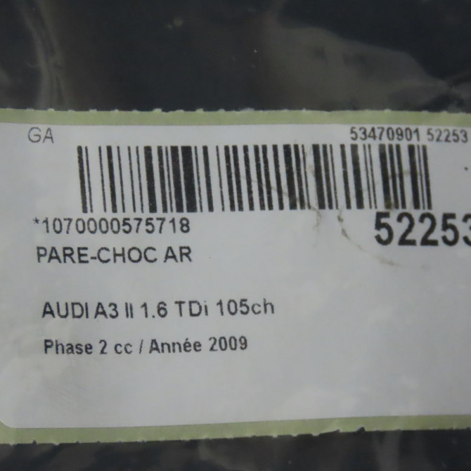 Pare-choc arrière occasion AUDI A3 II Phase 2 06-2008->07-2012 1.6 TDi 105ch 8P3807303DGRU 5