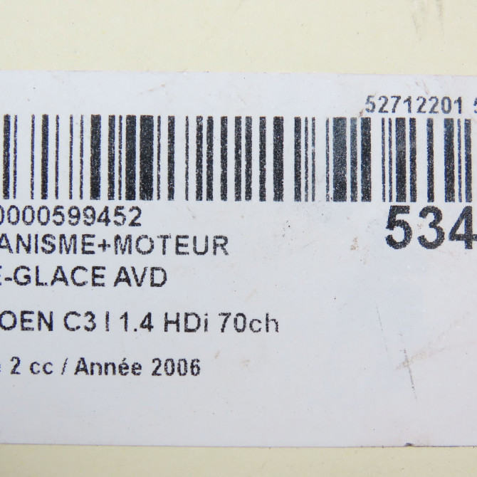 Mecanisme + moteur lève-glace avant droit occasion CITROEN C3 I Phase 2 10-2005->12-2010 1.4 HDi 70ch 9222AN 6