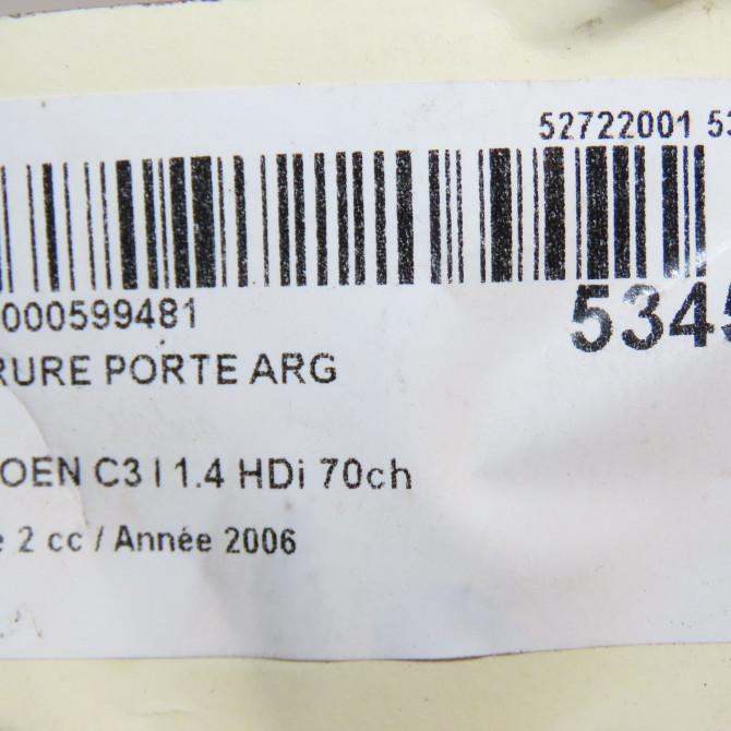Serrure porte arg occasion CITROEN C3 I Phase 2 10-2005->12-2010 1.4 HDi 70ch 9137H6 7