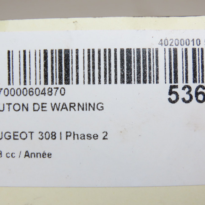 Bouton de warning occasion PEUGEOT 308 I Phase 2 04-2011->11-2013 98060426XT 6