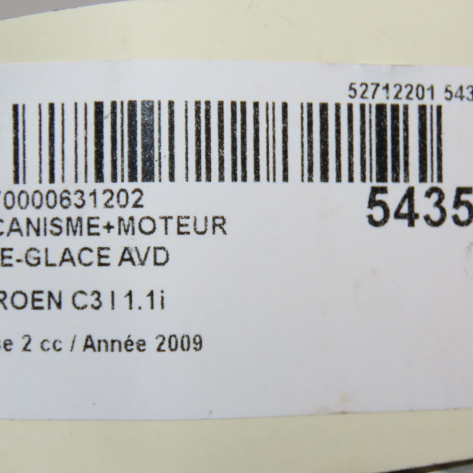 Mecanisme + moteur lève-glace avant droit occasion CITROEN C3 I Phase 2 10-2005->12-2010 1.1i 9222AN 6