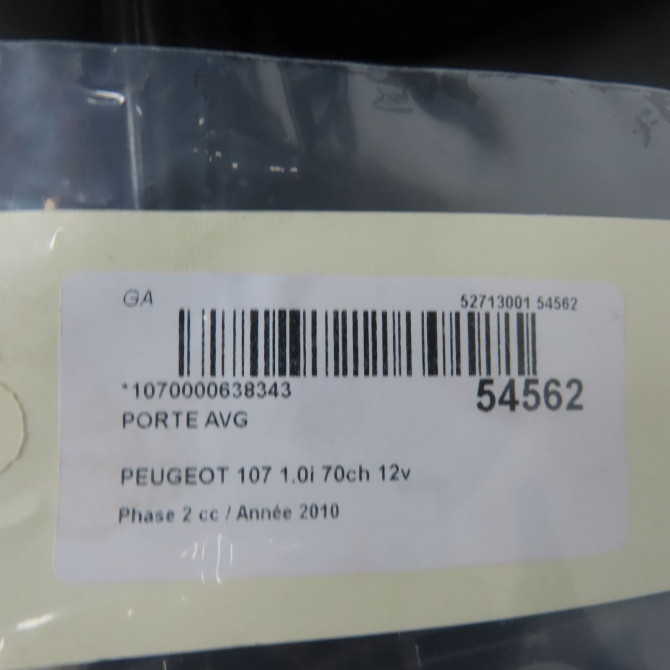 Porte avant gauche occasion PEUGEOT 107 Phase 2 01-2009->01-2012 1.0i 70ch 12v 1612543280 6