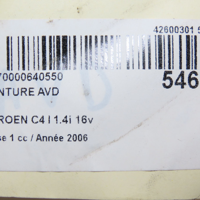 Ceinture avant droite occasion CITROEN C4 I Phase 1 11-2004->07-2008 1.4i 16v 8974T5 7