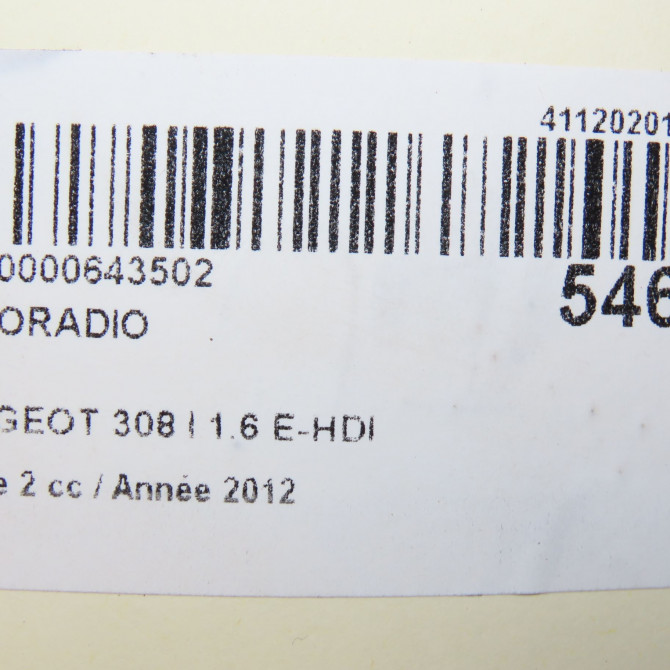 Autoradio occasion PEUGEOT 308 I Phase 2 04-2011->12-2014 1.6 E-HDI 112ch 5