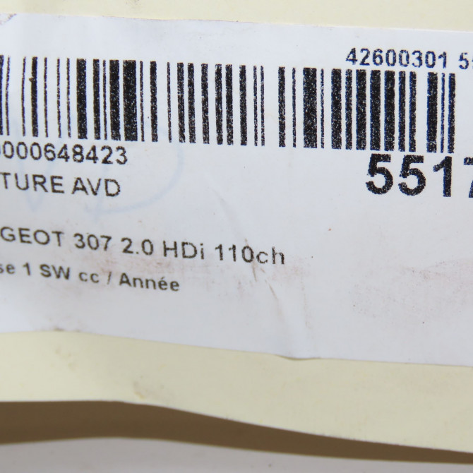 Ceinture avant droite occasion PEUGEOT 307 Phase 1 SW 03-2002->07-2004 2.0 HDi 110ch 8974T5 7