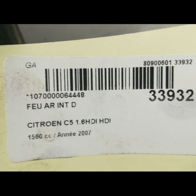 Feu arrière intérieur droit occasion CITROEN C5 I Phase 2 09-2004->06-2008 1.6 HDi 110ch 6351V4 5