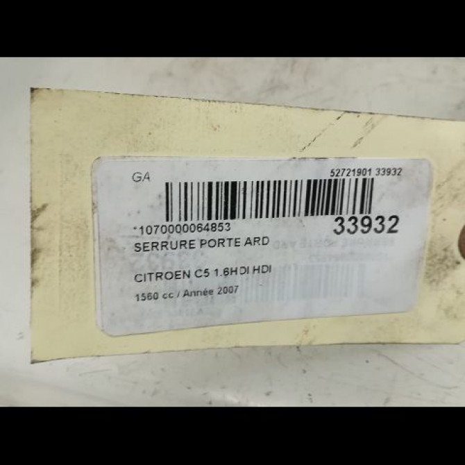 Serrure porte ard occasion CITROEN C5 I Phase 2 09-2004->06-2008 1.6 HDi 110ch 9138A2 5