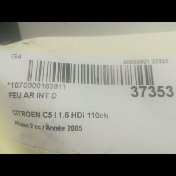 Feu arrière intérieur droit occasion CITROEN C5 I Phase 2 09-2004->06-2008 1.6 HDi 110ch 6351V4 3
