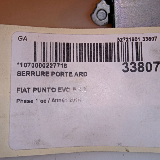 Serrure porte ard occasion FIAT PUNTO EVO III Phase 1 10-2009->12-2013 1.3 MULTIJET 75ch 52061792 5