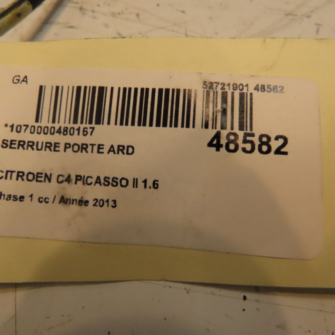 Serrure porte ard occasion CITROEN C4 PICASSO II Phase 1 04-2013->... 1.6 e-HDi 8v 115ch 9826133680 5