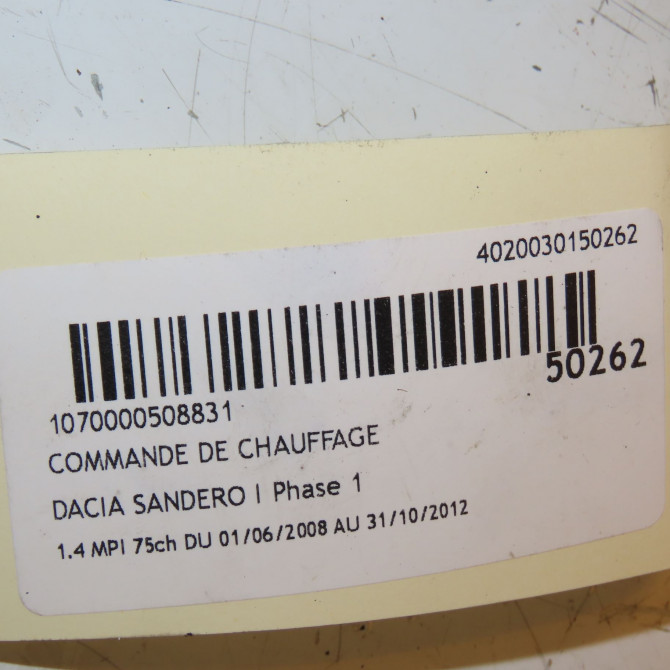Commande de chauffage occasion DACIA SANDERO I Phase 1 06-2008->10-2012 1.4 MPI 75ch 6001551696 4