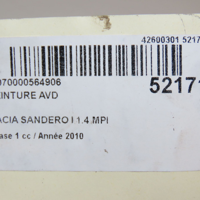 Ceinture avant droite occasion DACIA SANDERO I Phase 1 06-2008->10-2012 1.4 MPI 75ch 8200934799 5