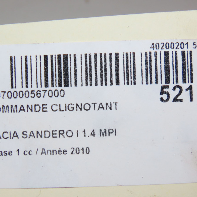 Commande clignotant occasion DACIA SANDERO I Phase 1 06-2008->10-2012 1.4 MPI 75ch 6001551360 6