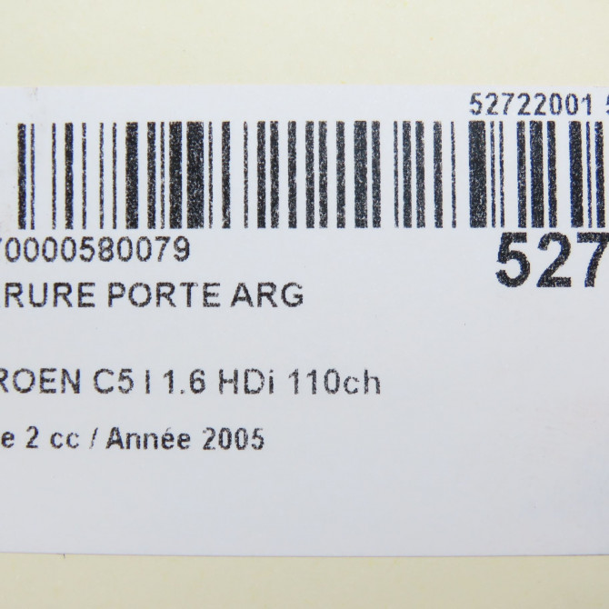 Serrure porte arg occasion CITROEN C5 I Phase 2 09-2004->06-2008 1.6 HDi 110ch 913784 5