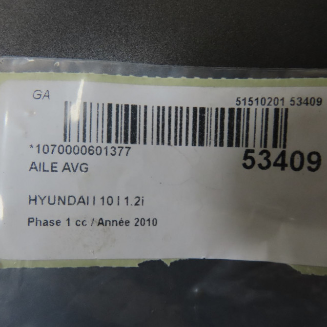 Aile avant gauche occasion HYUNDAI I 10 I Phase 1 03-2008->12-2010 1.2i 663110X300 5