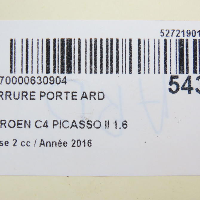 Serrure porte ard occasion CITROEN C4 PICASSO II Phase 2 09-2016->... 1.6 BLUEHDI 120ch 9826133680 8