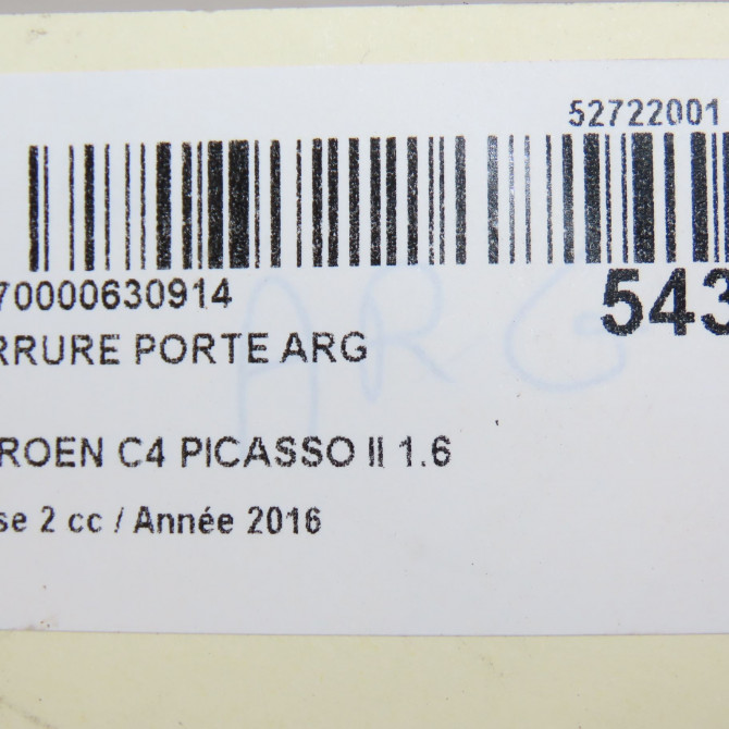 Serrure porte arg occasion CITROEN C4 PICASSO II Phase 2 09-2016->... 1.6 BLUEHDI 120ch 9826136980 8