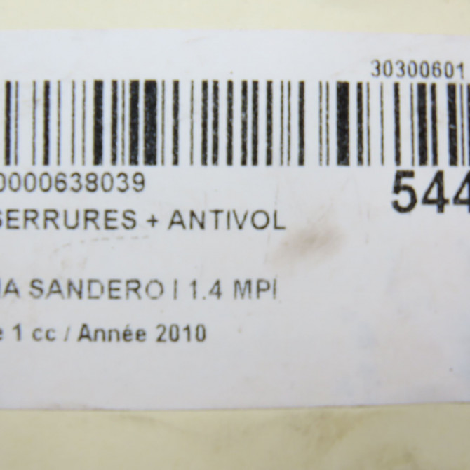 Kit serrures + antivol occasion DACIA SANDERO I Phase 1 06-2008->10-2012 1.4 MPI 75ch 6001550798 7
