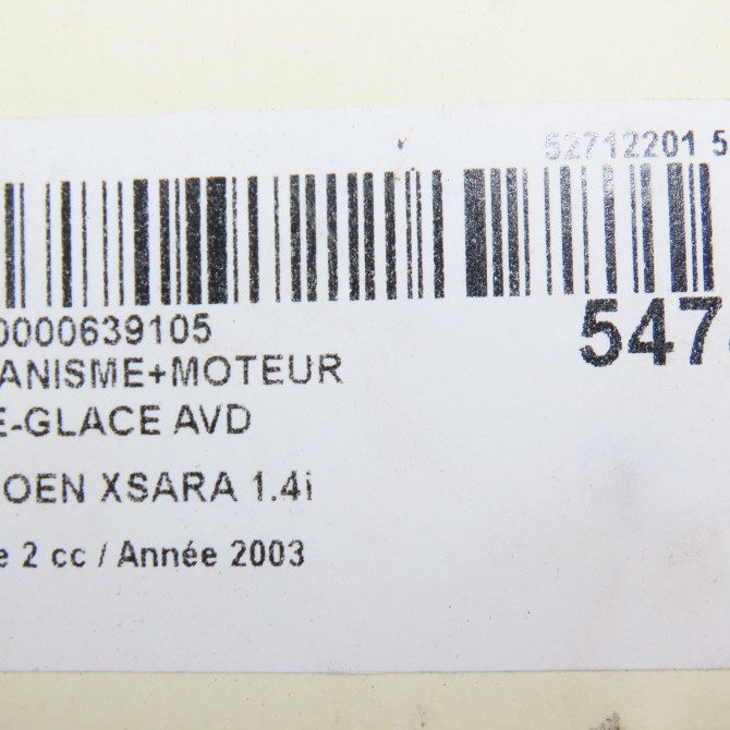 Mecanisme + moteur lève-glace avant droit occasion CITROEN XSARA Phase 2 09-2000->12-2005 1.4i 9222L0 8