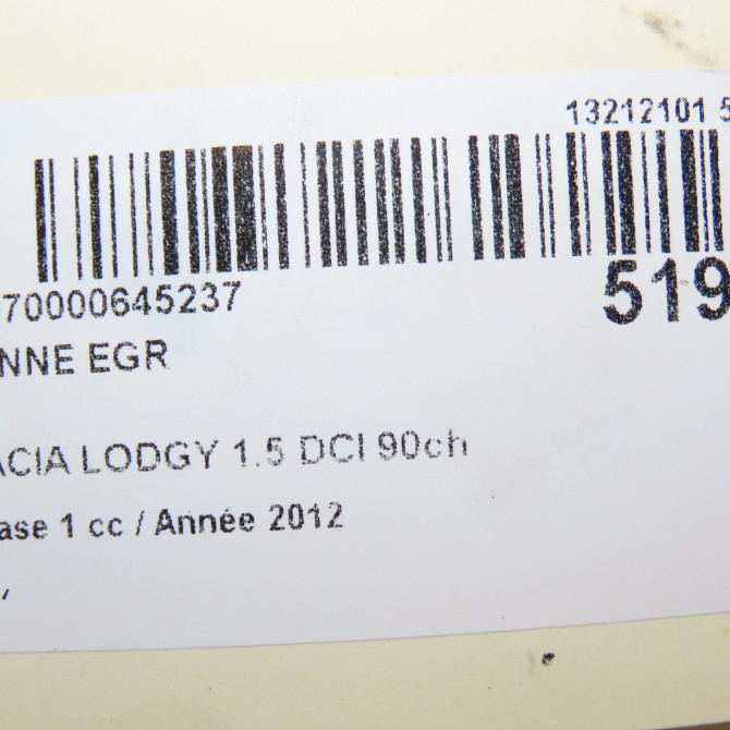 Vanne EGR occasion DACIA LODGY Phase 1 01-2012->... 1.5 DCI 90ch 8200846454 6