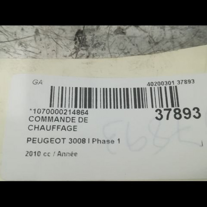 Commande de chauffage occasion PEUGEOT 3008 I Phase 1 04-2009->12-2013 3