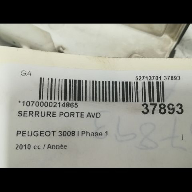 Serrure porte avd occasion PEUGEOT 3008 I Phase 1 04-2009->12-2013 4