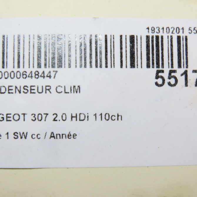Condenseur clim occasion PEUGEOT 307 Phase 1 SW 03-2002->07-2004 2.0 HDi 110ch 6455AC 4