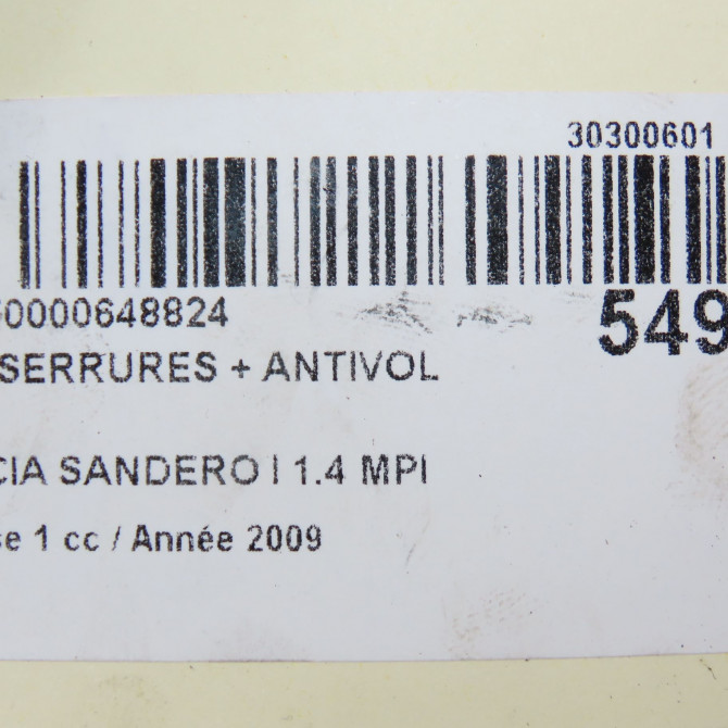 Kit serrures + antivol occasion DACIA SANDERO I Phase 1 06-2008->10-2012 1.4 MPI 75ch 6001550798 6