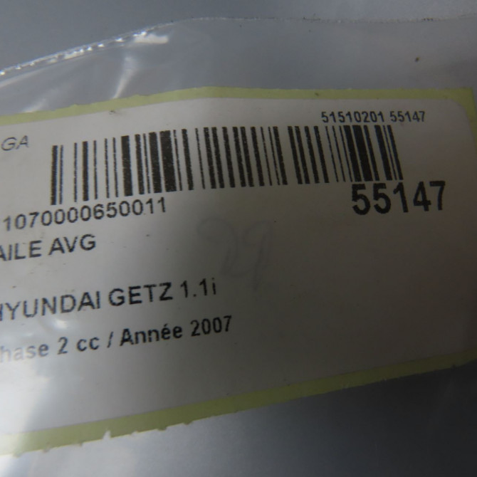 Aile avant gauche occasion HYUNDAI GETZ Phase 2 11-2005->10-2010 1.1i 663110B750 6