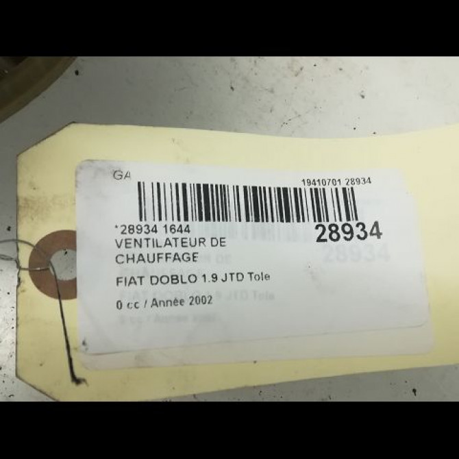 Ventilateur de chauffage occasion FIAT DOBLO I Phase 1 03-2001->12-2005 1.9 JTD 100ch 46723714 3
